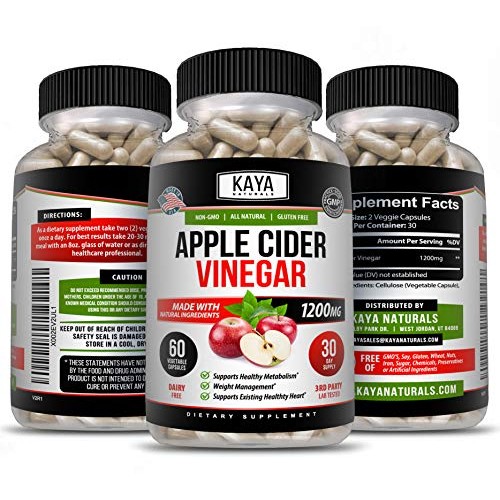Kaya Naturals Apple Cider Vinegar Pills, 60 Count Capsules for Fa...