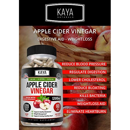 Kaya Naturals Apple Cider Vinegar Pills, 60 Count Capsules for Fa...