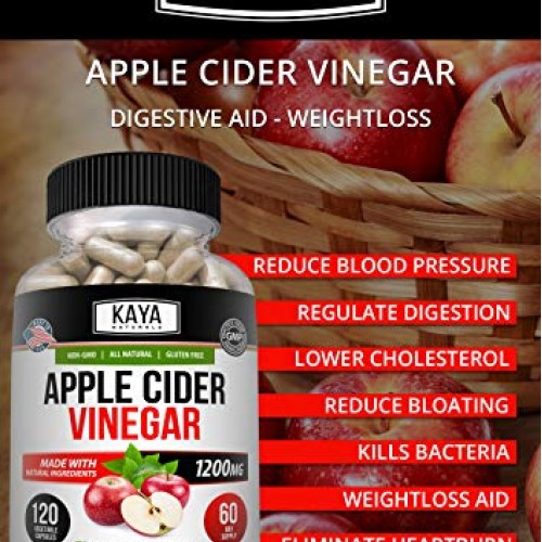 Kaya Naturals Apple Cider Vinegar Pills, 60 Count Capsules for Fa...