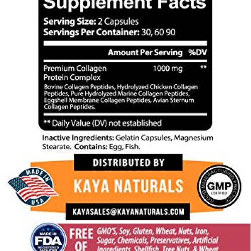 Kaya Naturals Collagen Complex, 60 Count Capsules for Anti-Aging,...