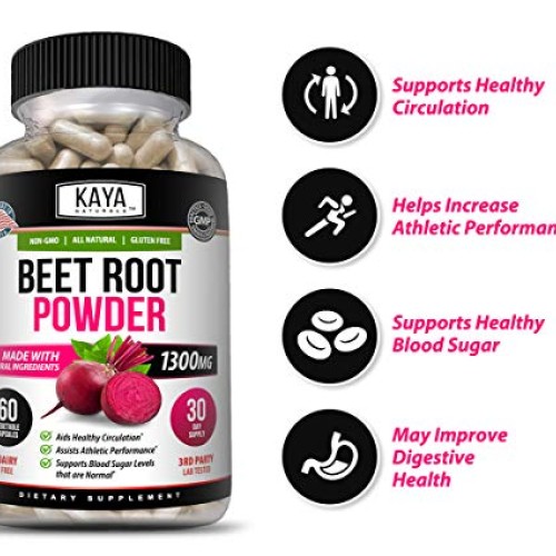 Kaya Naturals Organic Beet Root Powder 1300mg Per Serving 60 Vegg...
