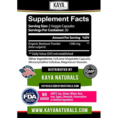 Kaya Naturals Organic Beet Root Powder 1300mg Per Serving 60 Vegg...