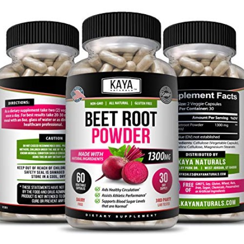 Kaya Naturals Organic Beet Root Powder 1300mg Per Serving 60 Vegg...