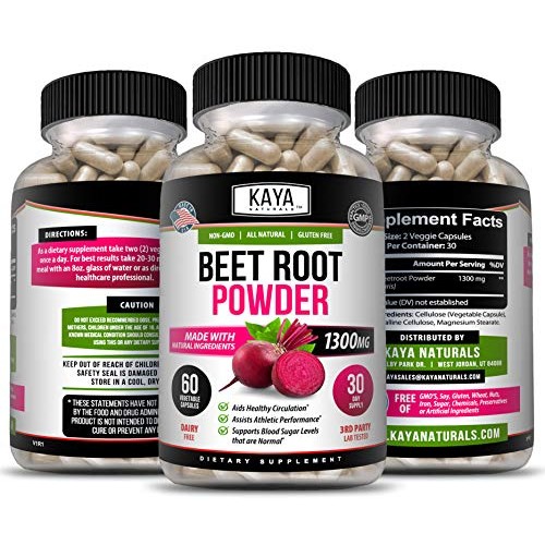 Kaya Naturals Organic Beet Root Powder 1300mg Per Serving 60 Vegg...
