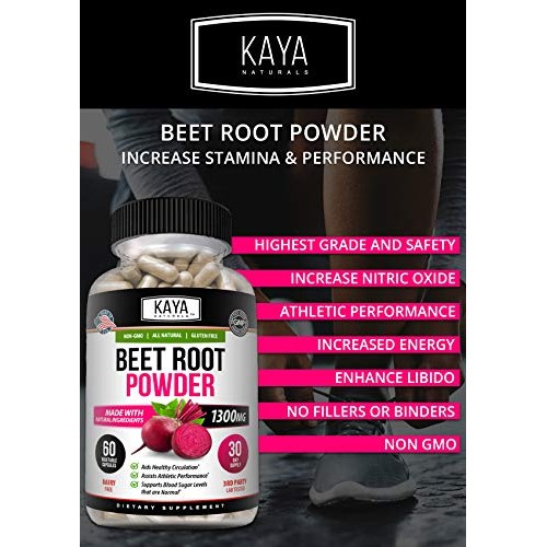 Kaya Naturals Organic Beet Root Powder 1300mg Per Serving 60 Vegg...