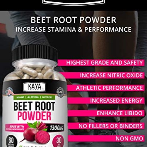 Kaya Naturals Organic Beet Root Powder 1300mg Per Serving 60 Vegg...
