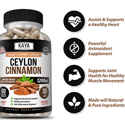 Kaya Naturals Organic Ceylon Cinnamon 1200mg per Serving, 60 Coun...