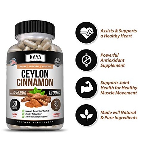 Kaya Naturals Organic Ceylon Cinnamon 1200mg per Serving, 60 Coun...