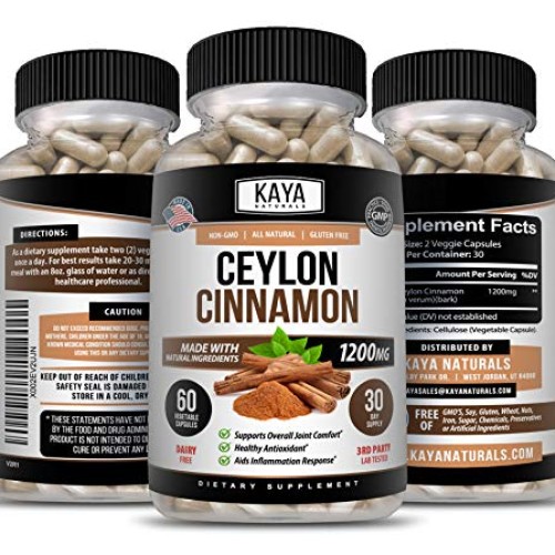 Kaya Naturals Organic Ceylon Cinnamon 1200mg per Serving, 60 Coun...