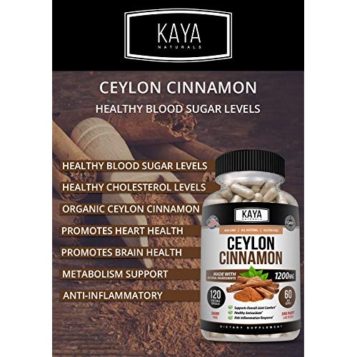 Kaya Naturals Organic Ceylon Cinnamon 1200mg per Serving, 60 Coun...