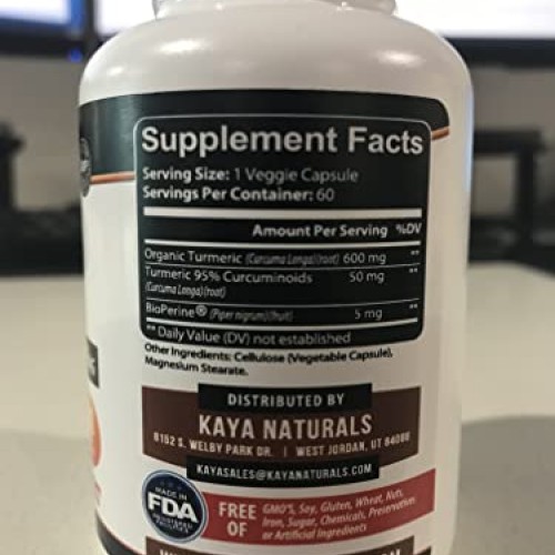 Kaya Naturals Turmeric Nature Made Bioperine, Premium Pain Relief...