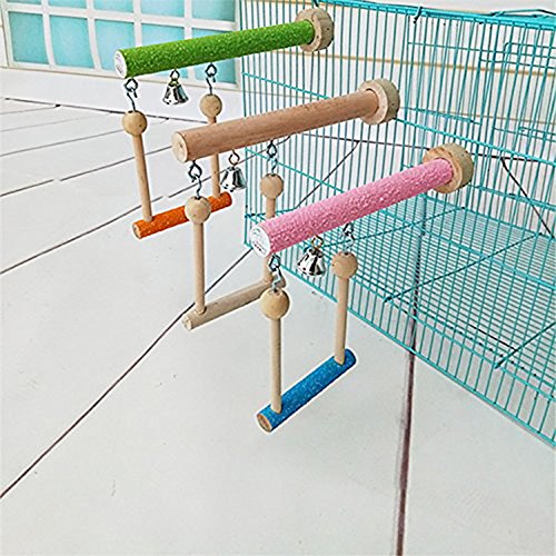 Keersi Wood Perch Toy with Bell for Bird Parrot Parakeet Cockatie...