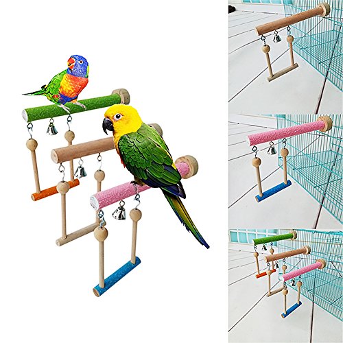 Keersi Wood Perch Toy with Bell for Bird Parrot Parakeet Cockatie...