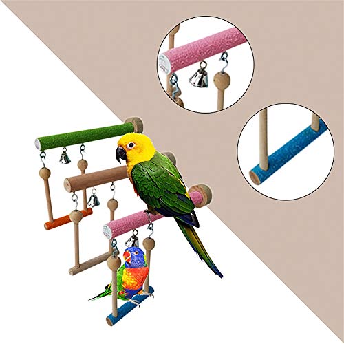 Keersi Wood Perch Toy with Bell for Bird Parrot Parakeet Cockatie...
