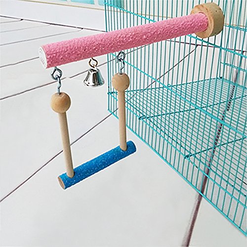 Keersi Wood Perch Toy with Bell for Bird Parrot Parakeet Cockatie...