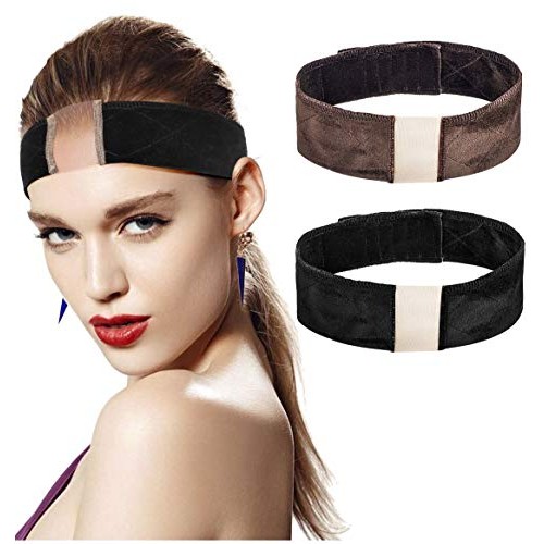 keland 2 Pack Elastic Lace Wig Grip Band Adjustable Headband Velv...