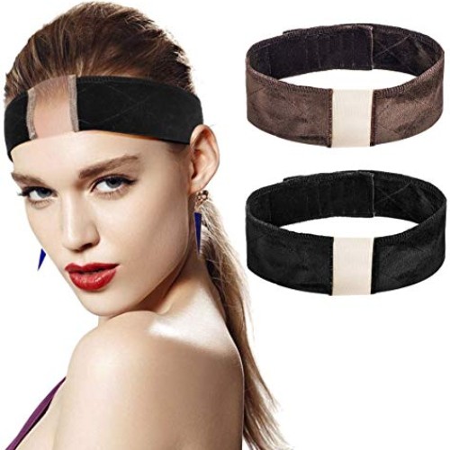 keland 2 Pack Elastic Lace Wig Grip Band Adjustable Headband Velv...