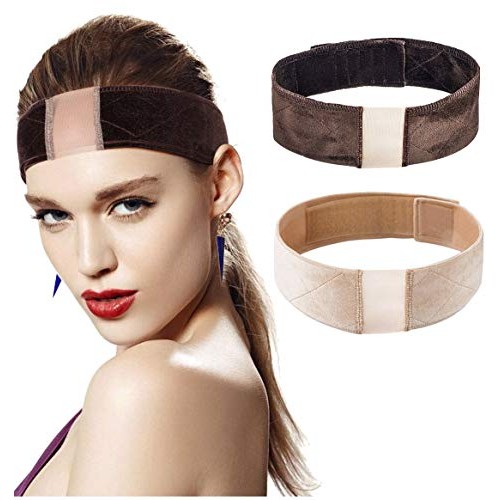 keland 2 Pack Elastic Lace Wig Grip Band Adjustable Headband Velv...