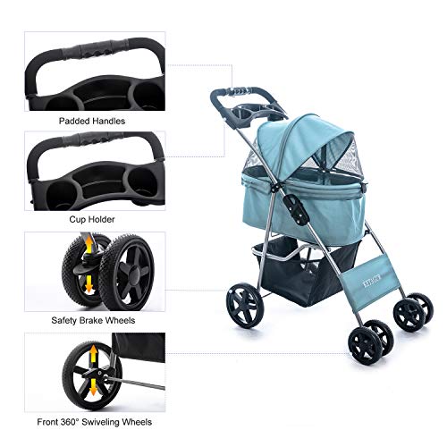 KETAGUR 4 Wheel Pet Stroller for Small Medium Dogs & Cats, Foldab...