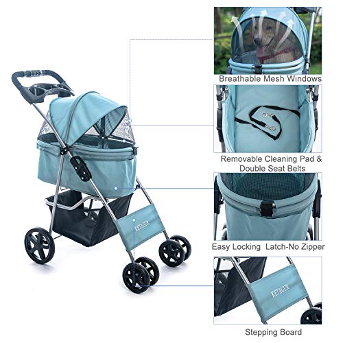 KETAGUR 4 Wheel Pet Stroller for Small Medium Dogs & Cats, Foldab...
