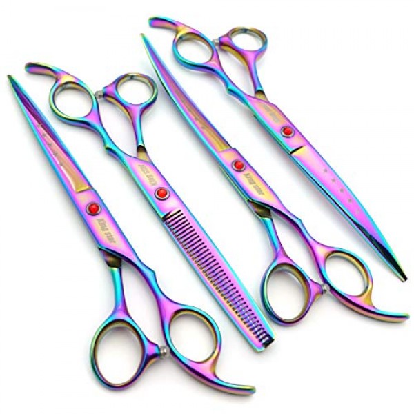7.0in Titanium Rainbow Professional Pet Grooming Scissors Set,Str...