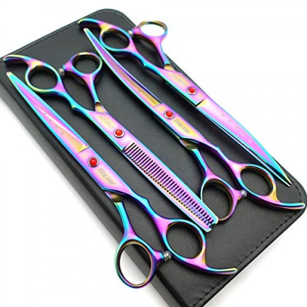 7.0in Titanium Rainbow Professional Pet Grooming Scissors Set,Str...