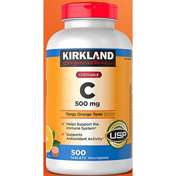 Kirkland Signature Chewable Vitamin C 500 Mg Tangy Orange Taste: ...