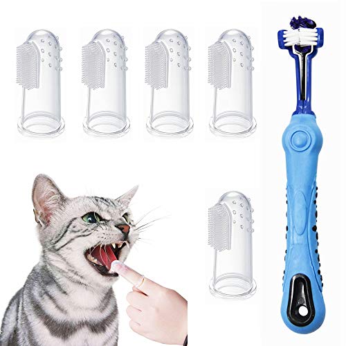 Kiwochy 6 PCS Three Sided Pet Toothbrush Dog Tooth Brush Silicone...