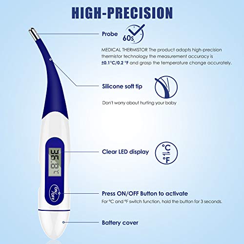 Oral Thermometer Fever Basal Body Thermometer with Flexible Water...