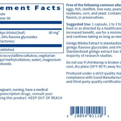 Klaire Labs Ginkgo Biloba - Hypoallergenic Standardized 80mg Gink...