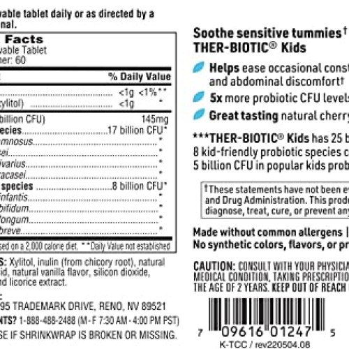 Klaire Labs Ther-Biotic Kids Chewable Probiotic - 25b CFU Lactoba...