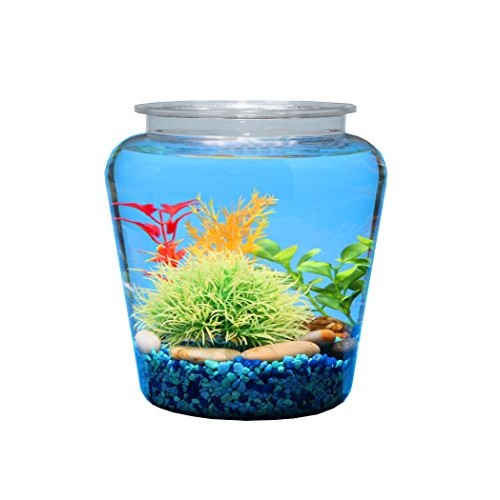 Koller Products 1-Gallon Fish Bowl, Shatterproof Plastic with Cry...