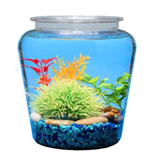 Koller Products 1-Gallon Fish Bowl, Shatterproof Plastic with Cry...