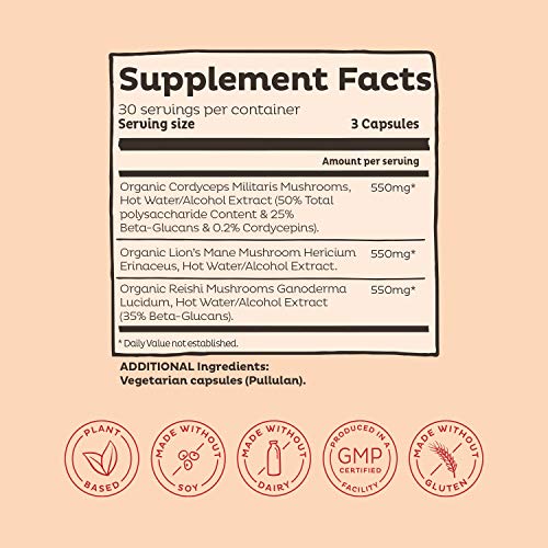 KOS Mushroom Complex Capsules - Nootropic Supplement with Lions M...