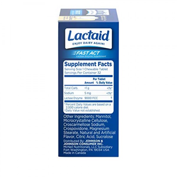 Lactaid Fast Act Lactose Intolerance Chewables with Lactase Enzym...