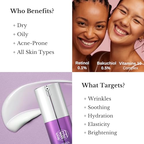 Lamelin Wrinkle Serum Cream, 1.76 Fl Oz, Retinol & Bakuchiol & Ni...