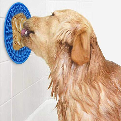 Dog Lick Mats, Pack of 2 Blue and Red Slow Feeding Peanut Butte...