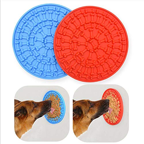 Dog Lick Mats, Pack of 2 Blue and Red Slow Feeding Peanut Butte...