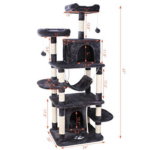 LAZY BUDDY 67 Multi-Level XL Tall Cat Tree Play House Activity C...