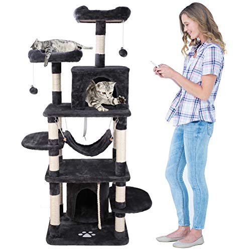 LAZY BUDDY 67 Multi-Level XL Tall Cat Tree Play House Activity C...