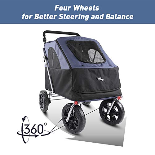 LAZY BUDDY Dog Stroller with 4 Rubber Wheels, Upgrade Spacious Pe...