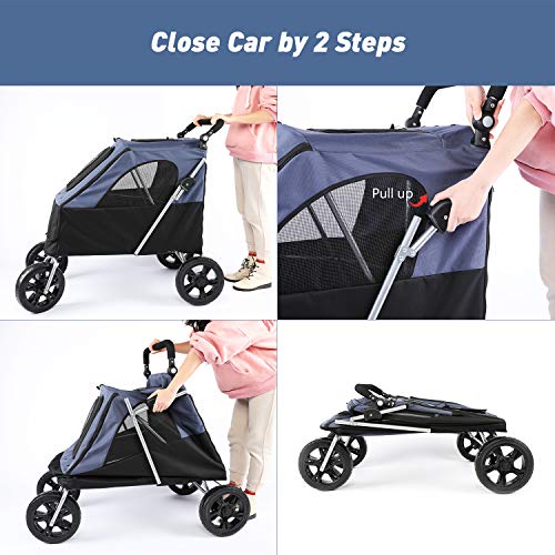 LAZY BUDDY Dog Stroller with 4 Rubber Wheels, Upgrade Spacious Pe...