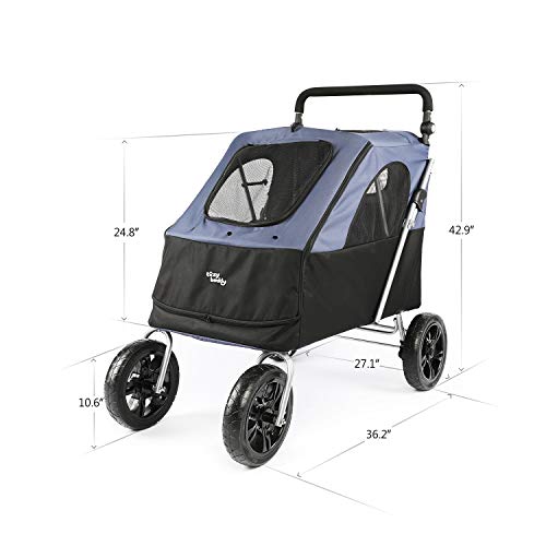 LAZY BUDDY Dog Stroller with 4 Rubber Wheels, Upgrade Spacious Pe...