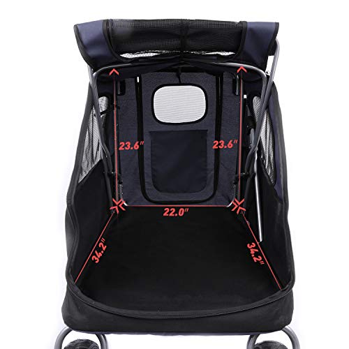 LAZY BUDDY Dog Stroller with 4 Rubber Wheels, Upgrade Spacious Pe...