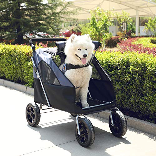 LAZY BUDDY Dog Stroller with 4 Rubber Wheels, Upgrade Spacious Pe...
