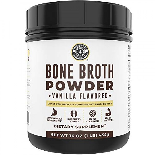 Bone Broth Protein Powder Vanilla 16oz, Grass Fed, Non-GMO Ingred...