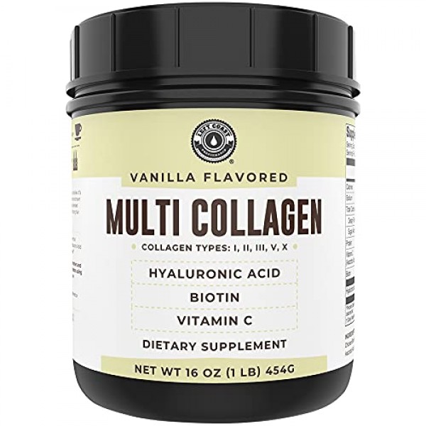 Collagen with Hyaluronic Acid, Vitamin C, Biotin 1lb. Vanilla Fla...
