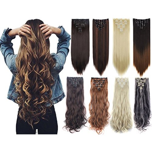 Lelinta 7Pcs Full Head 16 Clips in on Double Weft Hair Extensions...