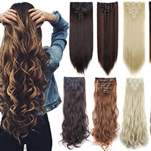 Lelinta 7Pcs Full Head 16 Clips in on Double Weft Hair Extensions...