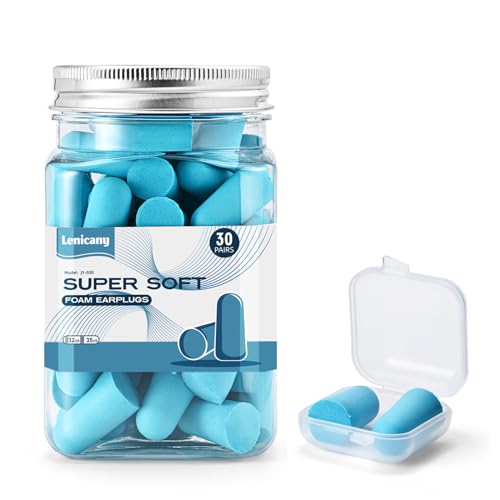 Lenicany 30Pair Soft Foam Ear Plugs, 35dB Disposable Sound Blocki...
